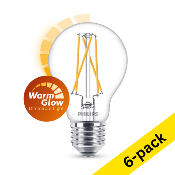 Philips E27 LED WarmGlow filament pear bulb 5.9W (60W) | 2200-2700K (6-pack) LPH02534 - 1