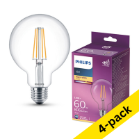 Philips E27 LED clear filament globe G95 bulb 5.9W (60W) | 2700K (4-pack)