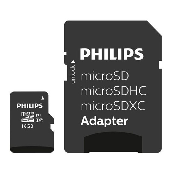 Micro SDHC memory card (16GB) + SD adapter | Class 10 | Philips 098121 - 1