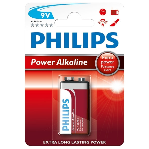 Philips Power Alkaline 9V E-Block 6LR61 battery 6LR61P1B/10 098306 - 1