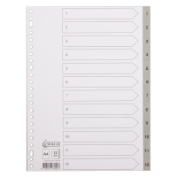 Plastic tabs 1-12 (12 white/grey tabs) | A4, 23-hole | 123ink 300529