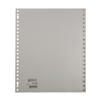 Plastic tabs 1-20 (20 grey tabs) | Extra wide A4+, 23-hole | 123ink 301539