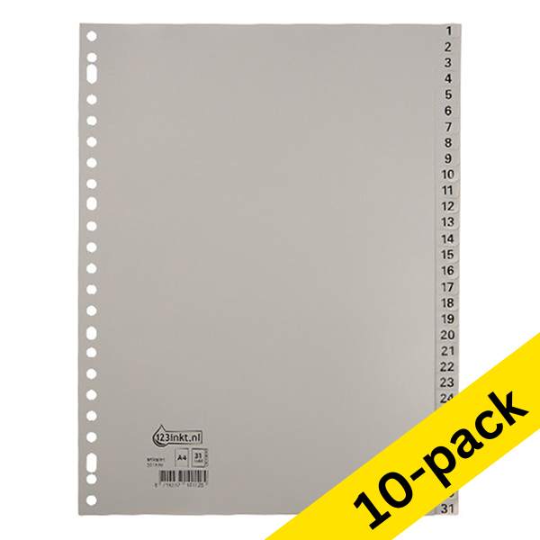 Plastic tabs 1-31 (31 grey tabs) | A4, 23-hole | 123ink | 10-pack 301886 - 1