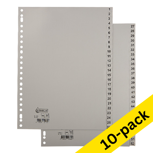Plastic tabs 1-52 (52 grey tabs) | A4, 23-hole | 123ink | 10-pack 301888 - 1