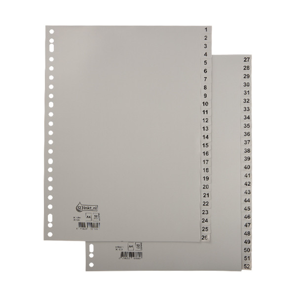 Plastic tabs 1-52 (52 grey tabs) | A4, 23-hole | 123ink 301538 - 1