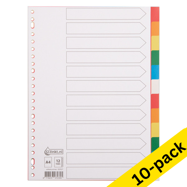Plastic tabs (12 white/coloured tabs) | A4, 23-hole | 123ink | 10-pack 300583 - 1