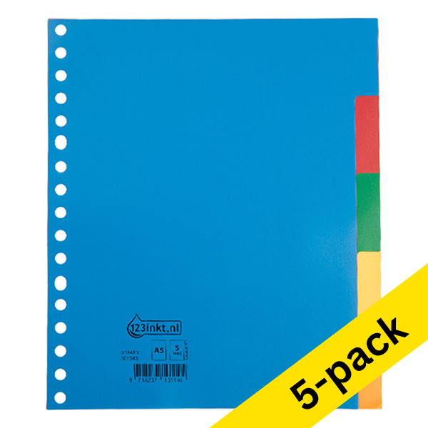 Plastic tabs (5 coloured tabs) | A5, 17-hole | 123ink | 5-pack 301893 - 1