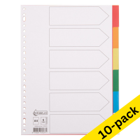 Plastic tabs (6 white/coloured tabs) | A4, 23-hole | 123ink | 10-pack