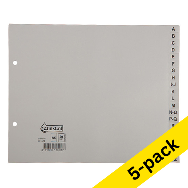 Plastic tabs A-Z (20 grey landscape tabs) | A5, 2-hole | 123ink | 5-pack 301892 - 1