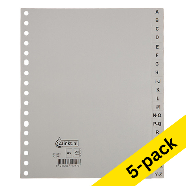 Plastic tabs A-Z (20 grey tabs) | A5, 17-hole | 123ink | 5-pack 301891 - 1