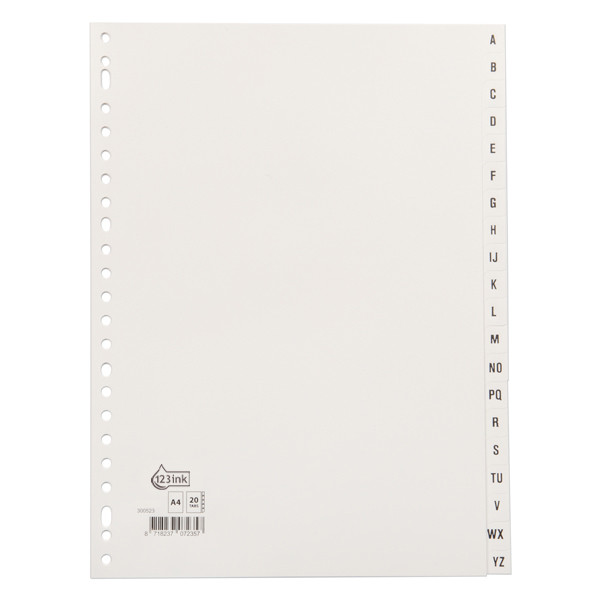 Plastic tabs A-Z (20 white tabs) | A4, 23-hole | 123ink 300523 - 1