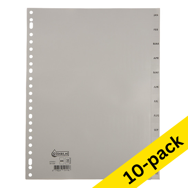 Plastic tabs Jan-Dec (12 grey tabs) | A4, 23-hole | 123ink | 10-pack 301885 - 1