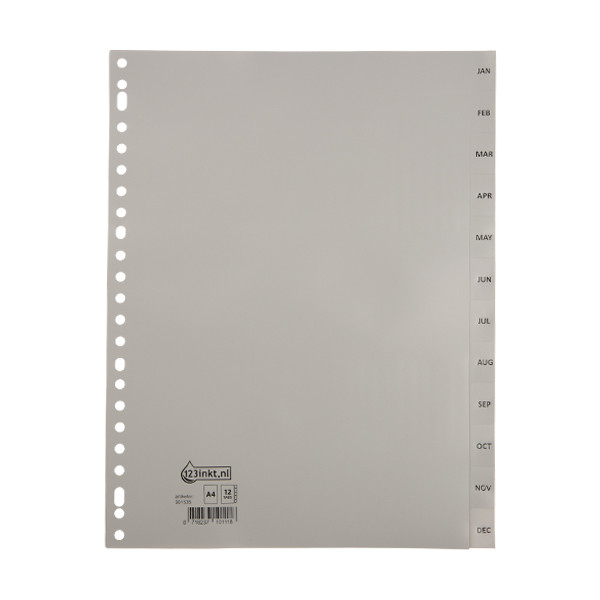 Plastic tabs Jan-Dec (12 grey tabs) | A4, 23-hole | 123ink 301535 - 1