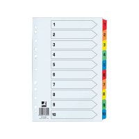 | Cardboard tabs 1-10 (10 coloured tabs) | A4, 11-hole | Q-Connect KF76984 IE000568
