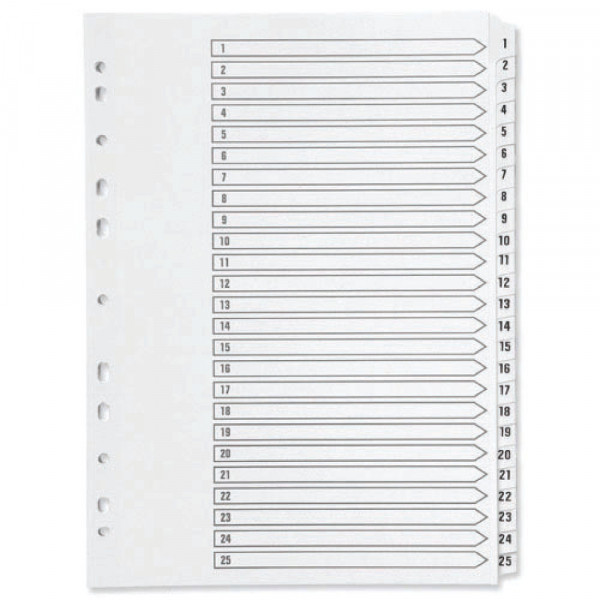 Q-Connect 02501/CS251-25 white A4 cardboard tabs with indexes 1-25 (11 holes) 02501/CS251-25 500600 - 1