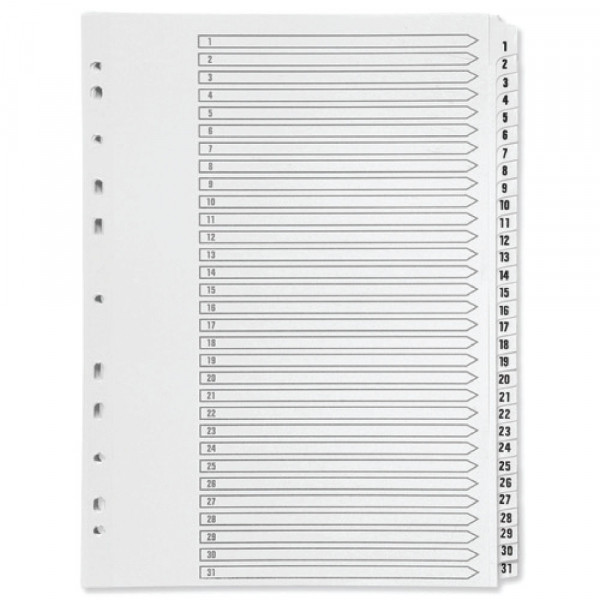 Q-Connect KF01357 white A4 plastic tabs with indexes 1-31 (11 holes) KF01357 500601 - 1