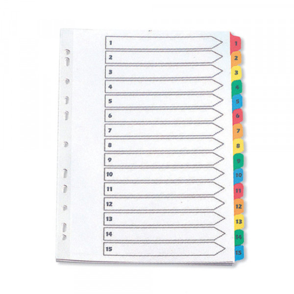 Q-Connect KF01520 white/coloured A4 cardboard tabs with indexes 1-15 (11 holes) KF01520 500593 - 1