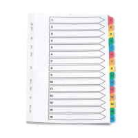 Q-Connect KF01520 white/coloured A4 cardboard tabs with indexes 1-15 (11 holes) KF01520 500593
