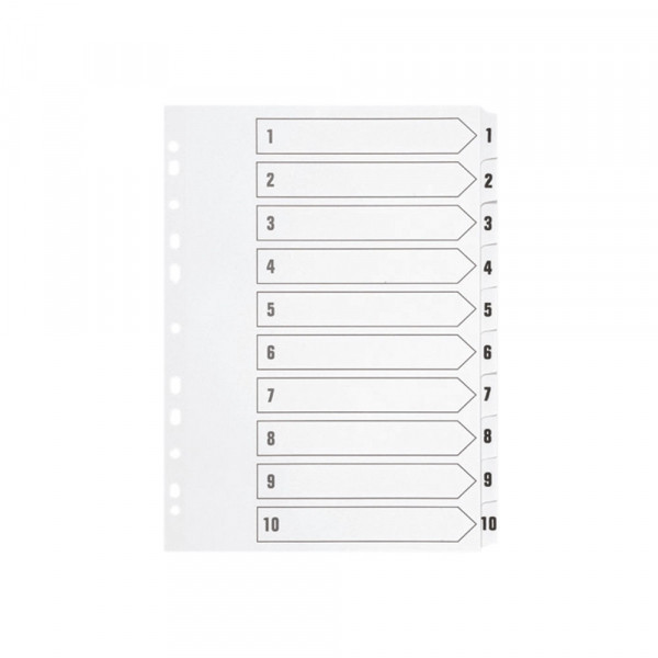 Q-Connect KF01528 white A4 cardboard tabs with indexes 1-10 (11 holes) KF01528 235219 - 1