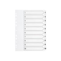 Q-Connect KF01528 white A4 cardboard tabs with indexes 1-10 (11 holes) KF01528 235219