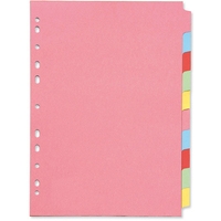 Q-Connect KF26082 coloured A4 cardboard tabs with 10 tabs (11 holes)