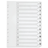 Plastic tabs 1-12 (12 white tabs) | A4, 11-hole | Q-Connect KF01354 500599