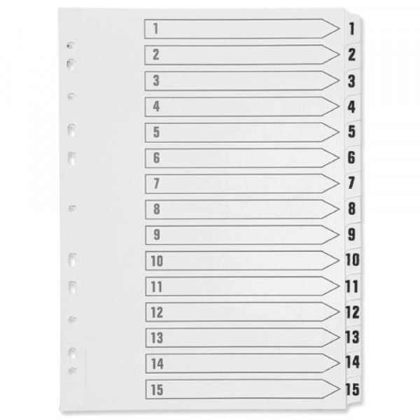 Plastic tabs 1-15 (15 white tabs) | A4, 11-hole | Q-Connect KF01355 500598 - 1
