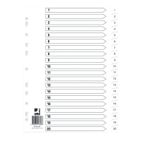 Plastic tabs 1-20 (20 white tabs) | A4, 11-hole | Q-Connect KF01356Q | 10-pack 500592