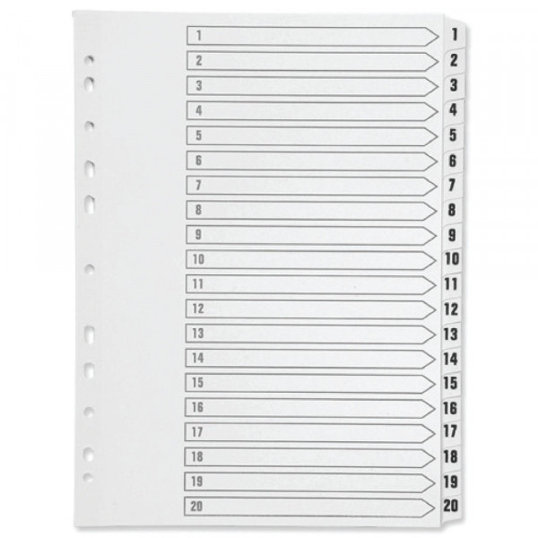 Plastic tabs 1-20 (20 white tabs) | A4, 11-hole | Q-Connect KF01356 235207 - 1