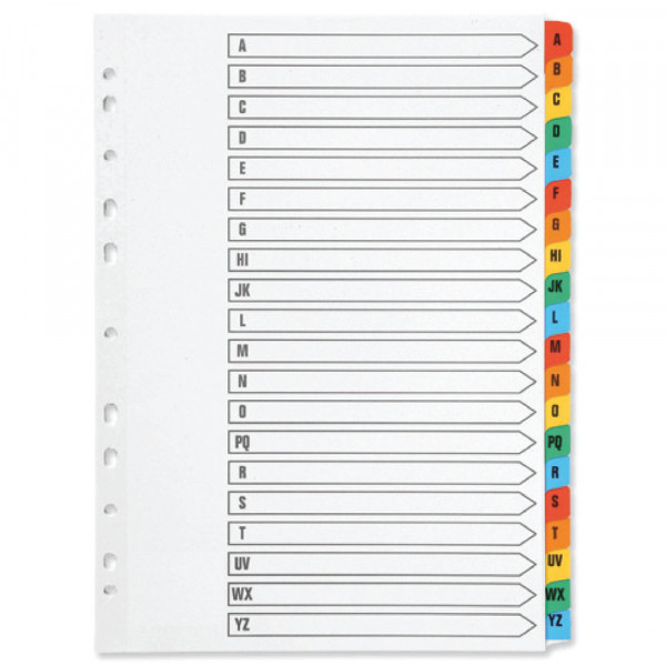 Plastic tabs A-Z (20 white/coloured tabs) | A4, 11-hole | Q-Connect KF01523 235208 - 1