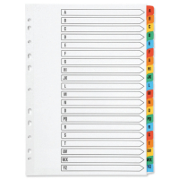 Plastic tabs A-Z (20 white/coloured tabs) | A4, 11-hole | Q-Connect KF01523 235208