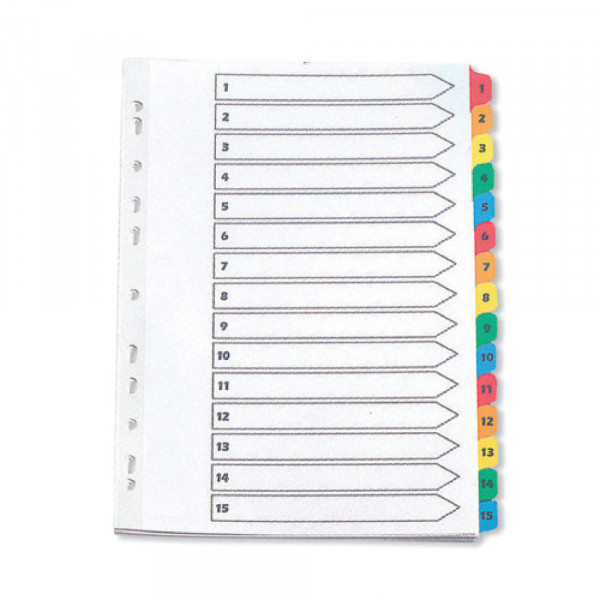 Q-Connect white/coloured A4 cardboard tabs with indexes 1-15 (11 holes) KF01520 500593 - 1