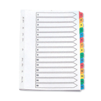 Q-Connect white/coloured A4 cardboard tabs with indexes 1-15 (11 holes) KF01520 500593