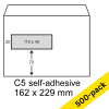 Raadhuis C5 white self-adhesive service envelopes with window on left, 162mm x 229mm (500-pack)