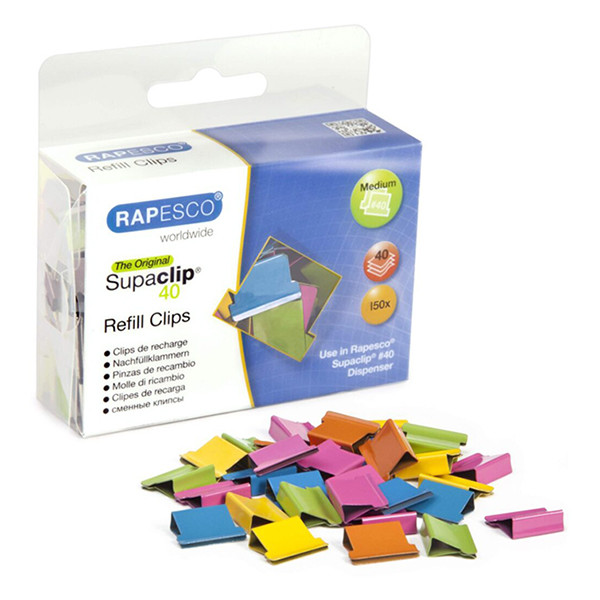 Rapesco Supaclip 40 assorted colour stainless steel paperclip (150-pack) CP15040M 202087 - 1