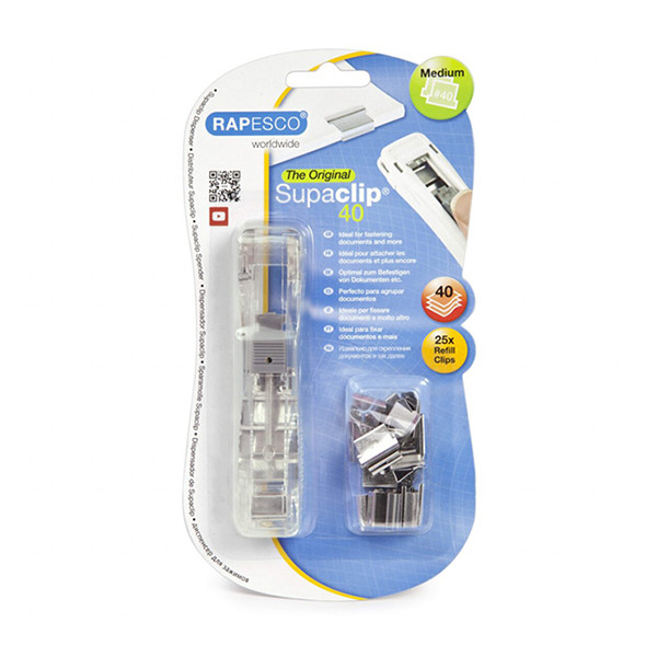 Rapesco Supaclip 40 transparent dispenser incl. 25 stainless streel paperclips RC4025SS 202084 - 1