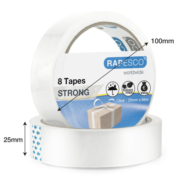 Rapesco transparent adhesive tape, 25mm x 66m (8-pack) 221672 - 2
