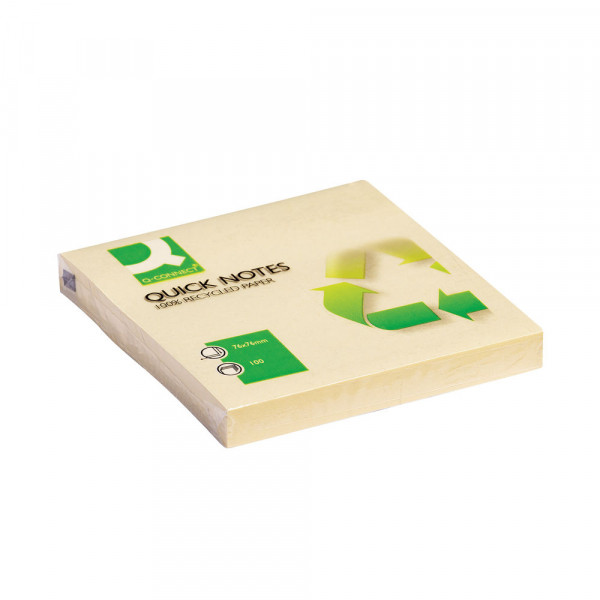 Recycled Sticky Notes 76 x 76mm | 100 sheets yellow | Q-Connect KF05609 235133 - 1