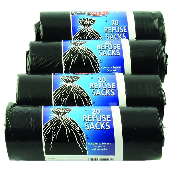 Safewrap black bin bags, 80g (4 x 20-pack) 151V 400248 - 1