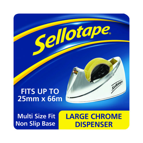 Tape dispenser 25mm x 66m | Sellotape 575450 Large Chrome 236516 - 1