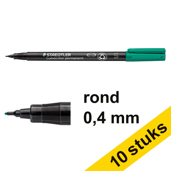 Staedtler Lumocolor 313 permanent marker green (0.4 mm round)(10-pack)  424732 - 1
