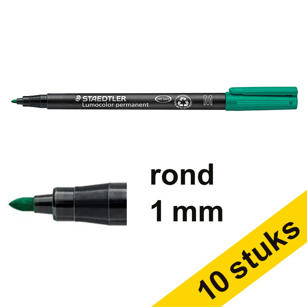 Staedtler Lumocolor 317 permanent marker green (1 mm round)(10-pack)  424748 - 1