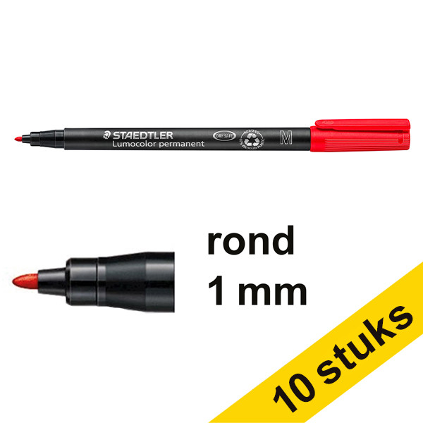 Staedtler Lumocolor 317 permanent marker red (1mm round)(10-pack)  424746 - 1
