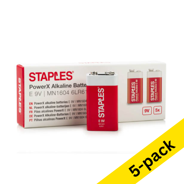 Staples PowerX 6LR61 9V E-Block batteries (5 x 5-pack) 390695 - 1