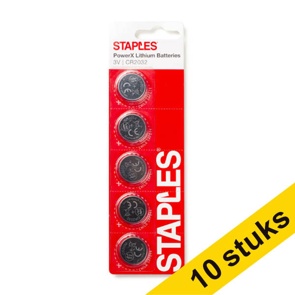 Staples PowerX CR2032 Lithium button cell batteries (10 x 5-pack) 390696 - 1