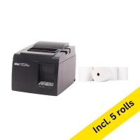 Star TSP143IIU+ receipt printer bundle with 123ink white thermo cash register roll, 80mm x 80mm x 12mm (5-pack) 081048