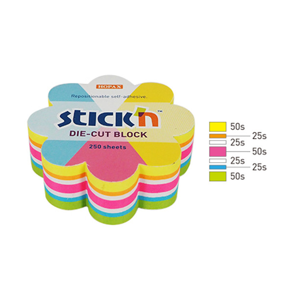 Stick'n Die-Cut assorted neon flower notes, 61mm x 70mm (250 sheets) 21833 201735 - 1