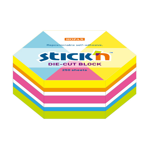 Stick'n Die-Cut assorted neon hexagon notes, 61mm x 70mm (250 sheets) 21827 201733 - 1