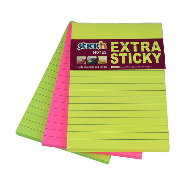 Extra Sticky Notes 102 x 152mm | 90 sheets lined colours | Stick'n | 3-pack 201708 - 1