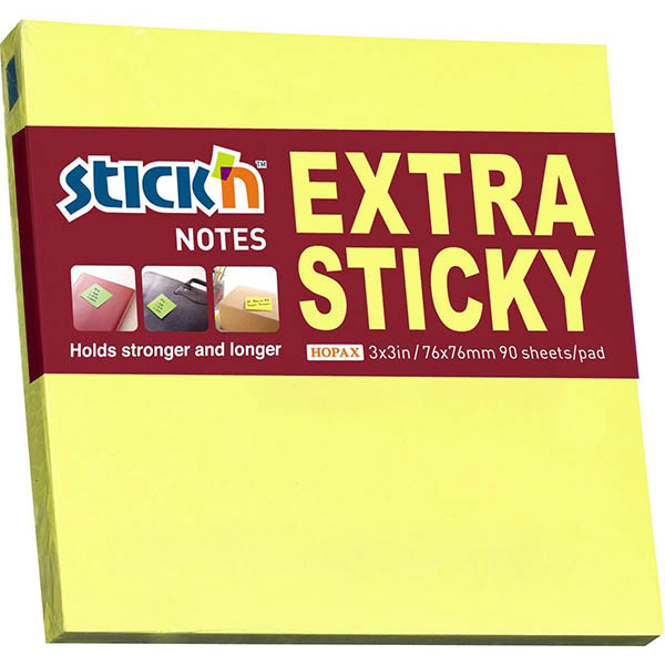 Extra Sticky Notes 76 x 76mm | 90 sheets neon yellow | Stick'n 201700 - 1